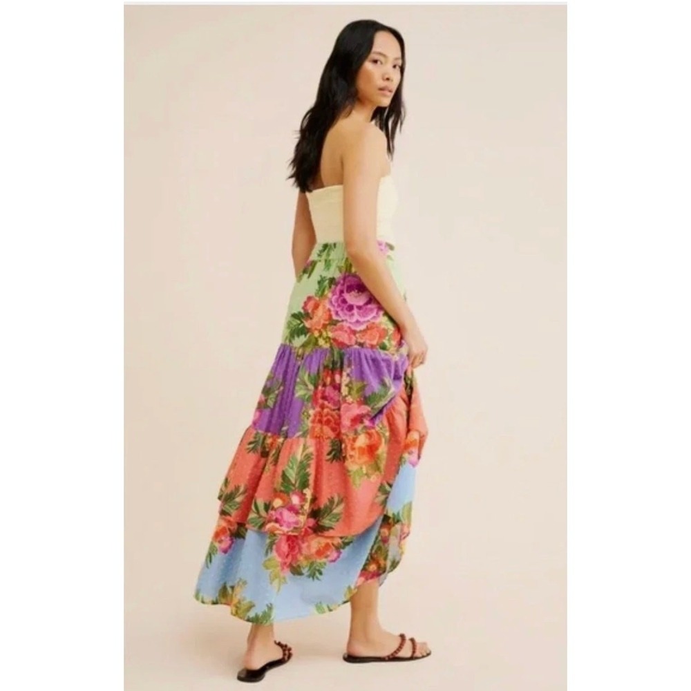 Farm Rio Anthropologie Floral Tiered Maxi Skirt Size Medium Colorful - Picture 3 of 16